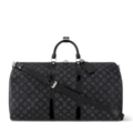 PLUGPALACE black monogram travel duffle bag with leather trim, top handles, and an adjustable shoulder strap.