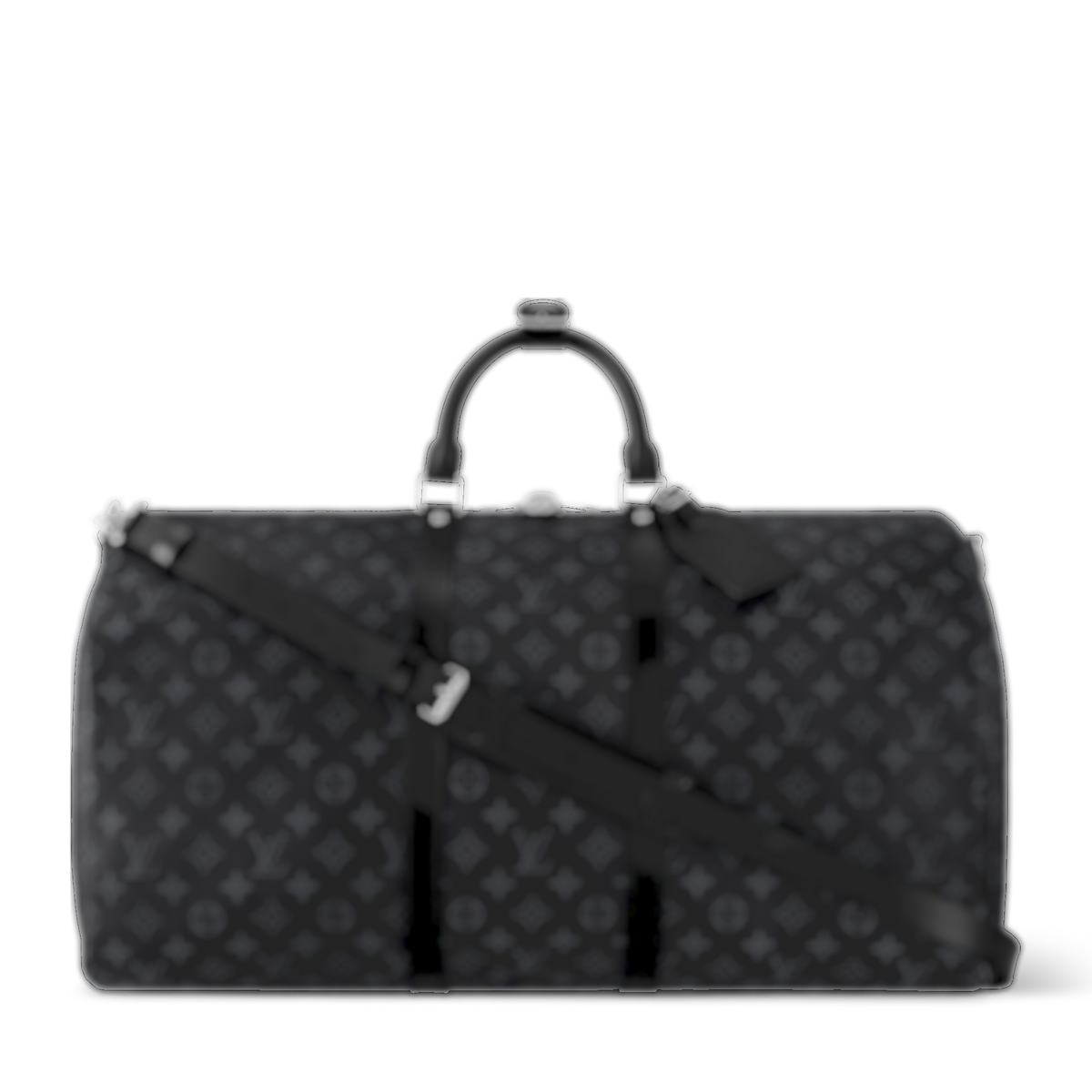 PLUGPALACE black monogram travel duffle bag with leather trim, top handles, and an adjustable shoulder strap.