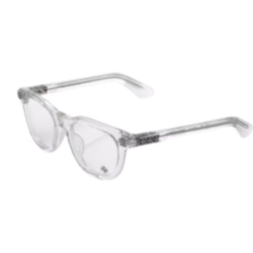 PLUGPALACE Chrm Glsses featuring a modern transparent frame with intricate artisanal detailing on the temples.
